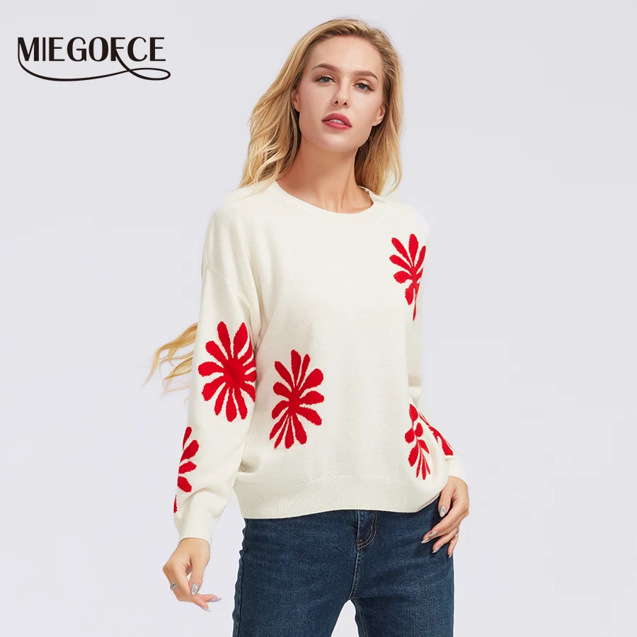 MIEGOFCE sweater hollow out dimensionless sweater O-neck pullover solid color loose Regular sleeve autumn knitted female