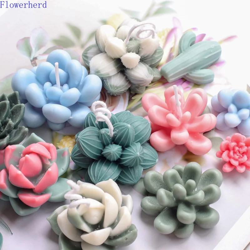 Succulent Cacti Candle Mold Moulds Silicone Soap Molds DIY Craft Plaster Tools for Valentines Day Birthday Party Wedding Spa Home Decoration 18043-12 
