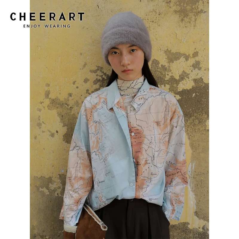 Дизайнерская рубашка для женщин CHEERART хлопковая винтажная блузка с принтом в виде