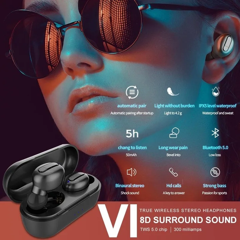 TWS 5 0 Wireless Bluetooth Headset Binaural Sports Running Mini Earplugs Can Support IOS and Android Support Multiple Playback