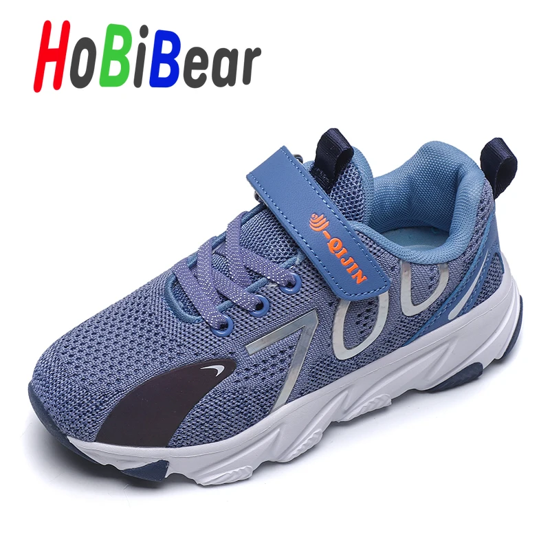 HOBIBEAR/прогулочные беговые кроссовки для мальчиков и девочек; дышащая обувь для бега; Детские повседневные кроссовки на липучке; туфли на плоской подошве для девочек