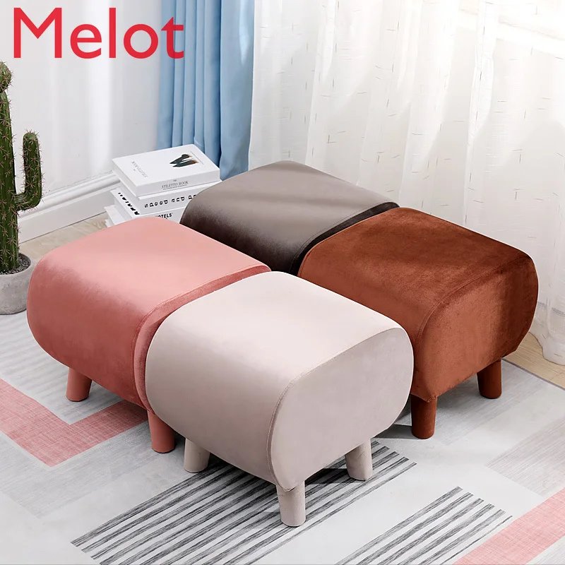 

Nordic Household Solid Wood Square Stool Shoe Change Stool Flannel Fabric Rounded Design Load-bearing 200 Kg Kids Furniture