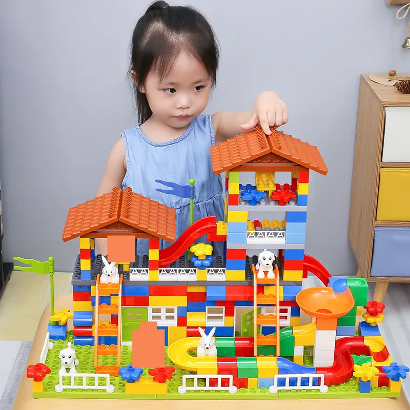 

89-178Pcs DIY City House Roof Big Particle Bricks Duplo Creator Building Blocks Set Friends Castle Educational Toys For Children