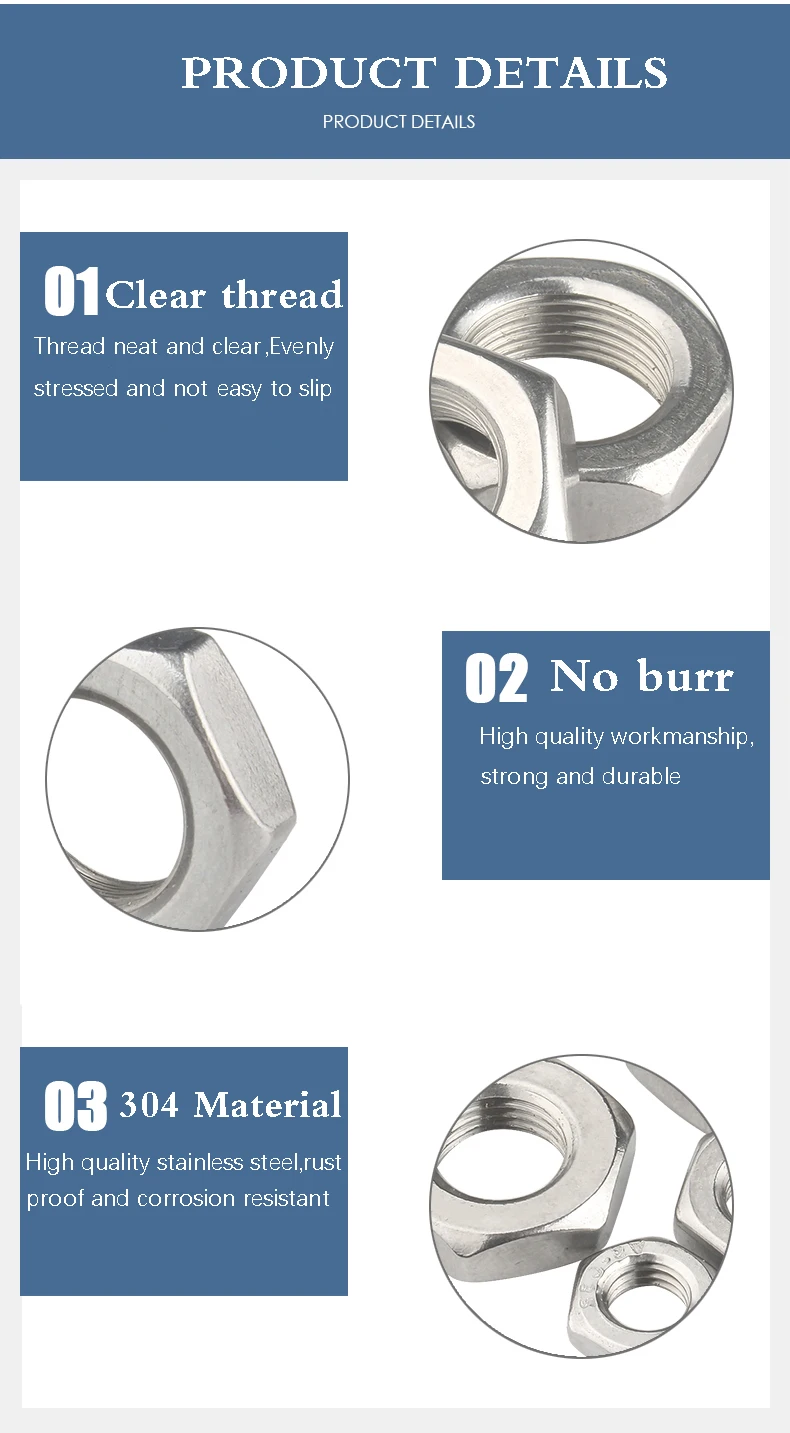 DIN439 GB6172 Hexagon Thin Nut 304 Stainless Steel Hex Nut Metric Thread M6 M8 M10 M12 M14 M16 M18 M20 M22 M24