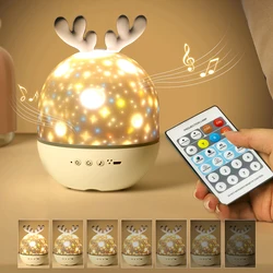 Céu estrelado projetor luz da noite com controlador de alto falante recarregável girar lâmpada led colorido estrela crianças presente do bebê quarto decoração
