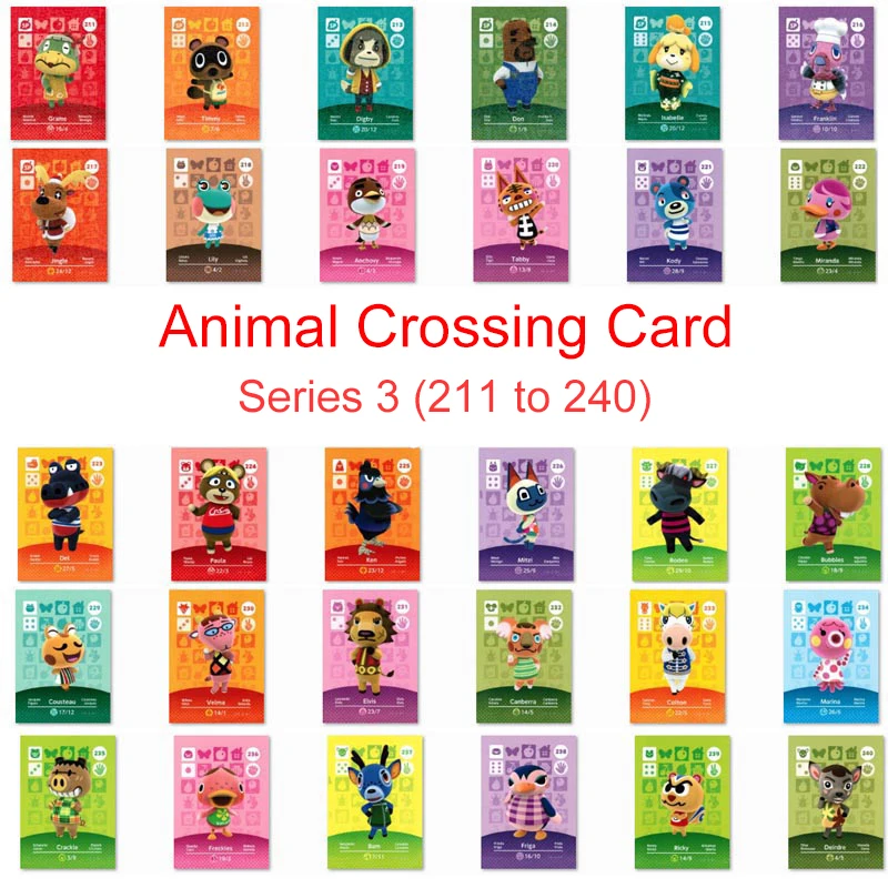 

Series 3 (211 to 240) Animal Crossing Card Amiibo Card Work for NS 3DS Switch Games Lily Mitzi Marina Villager Card Amibo