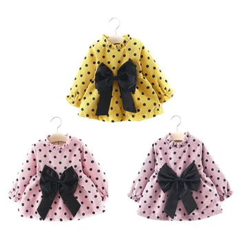 

1-4T Little Girls Spring Autumn Dress Clothes Toddler Baby Girl Long Sleeve Dresses Party Princess Bowknot Polka Dot Sundress