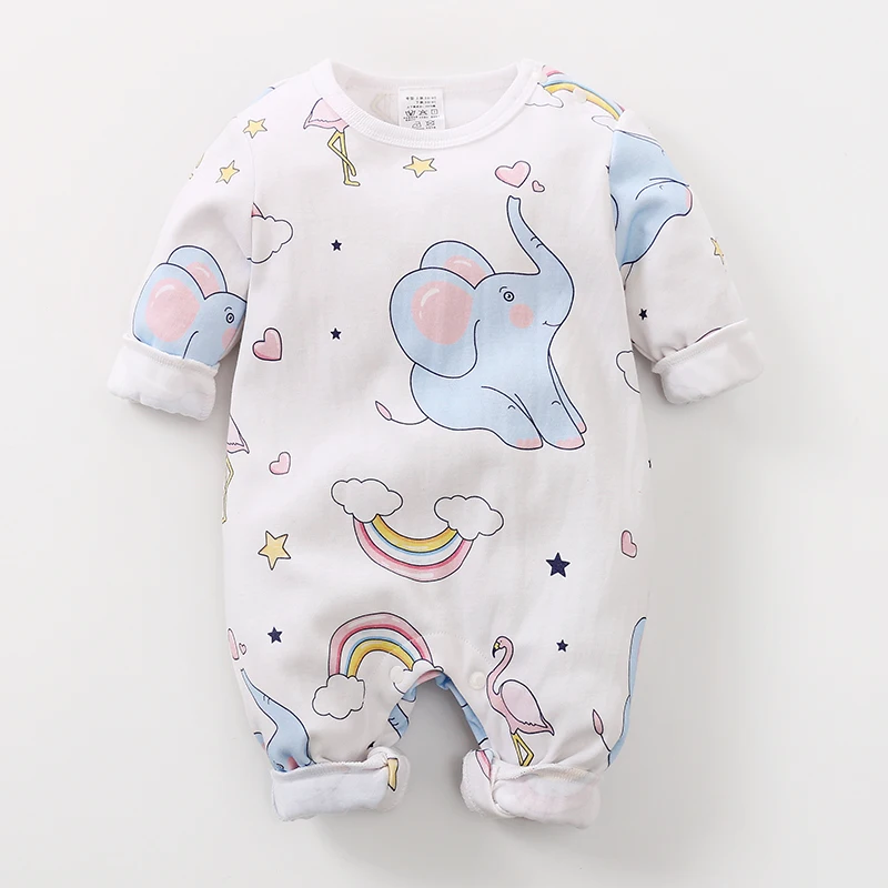 

Baby Boys Girls Long Sleeve Cartoon Print Romper Infant Elephant Pattern Jumpsuit Costume Newborn Toddler Keep Warm Clothes