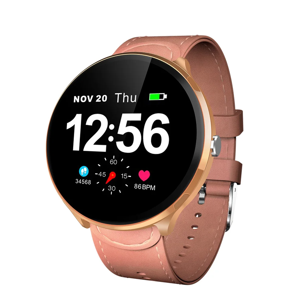 LEMFO Смарт часы Полный сенсорный экран из закаленного стекла монитор сердечного ритма водонепроницаемый спортивный трекер Смарт-часы для Android IOS - Цвет: Pink leather