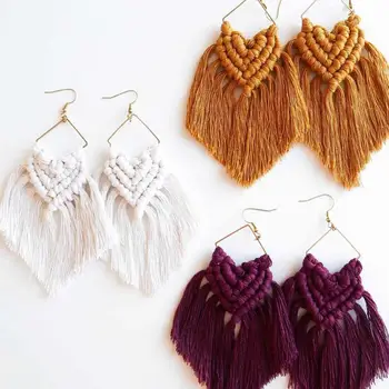 

Girlgo Bohemian Colorful Macrame Earrings for Women Ethnic Fiberart Trendy Fringed Feather Tassel Earrings Jewelry Party Gifts
