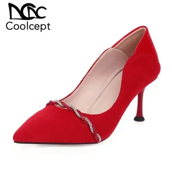 

Coolcept Women Pumps Patchwork Thin Heels Fashion Pointed Toe Shoes Women Solid Color Office Lady Party Mujer Zapatos Size 33-40