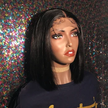 

8 inch Baby Hair Lace Front Wig Closure Bob Cutting Hair Wig For Women Heat Resistant Middle Part Synthetic Hair Natural Density