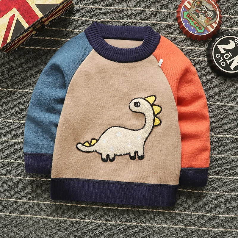 

Cartoon Sweater Round-neck with Fleece Lining BOY'S CHILDREN'S Sweater Pullover Thick Baby Base Lint Standard Wool Winter