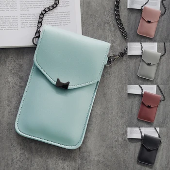 

Cat Ear Transparent Touch Screen Retro Simple Mobile Phone Bag 2020 Women Chain Messenger Bags Small Flap Bag Mini Shoulder Bag