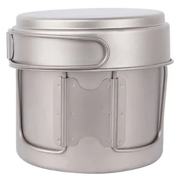 

Outdoor Camping Cookware Set Titanium Cookset 900Ml Pot And 350Ml Fry Pan With Folding Handles Camping Tableware Camping Sove
