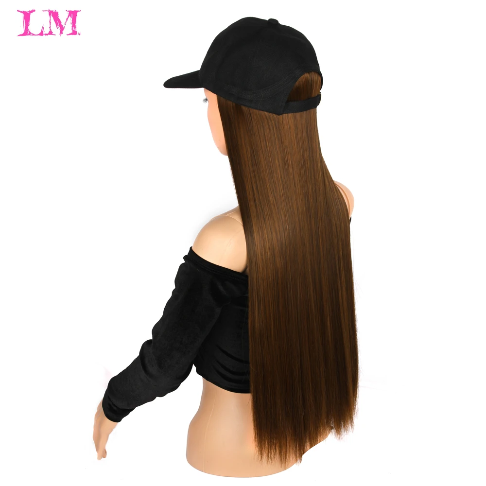 

LiangMo Long Straight Hat Wig Synthetic Baseball Cap Hair Wig Natural Brown Wigs Connect Synthetic Hat Wig Adjustable For Women