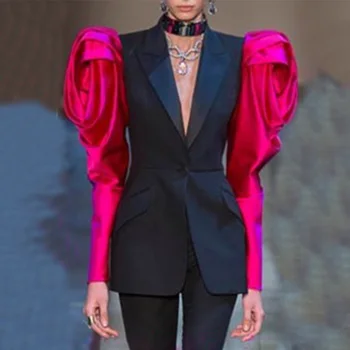 

Women Blazer Feminino Colorblock Single Button Contrast Color Suit Blazer Women 2019 Fall High Street