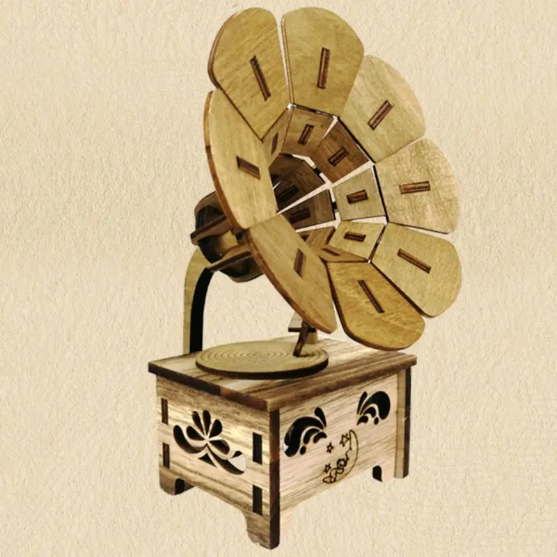 Деревянная Ретро музыкальная шкатулка форма фонографа DIY дети девочка подарок домашний офис Декор