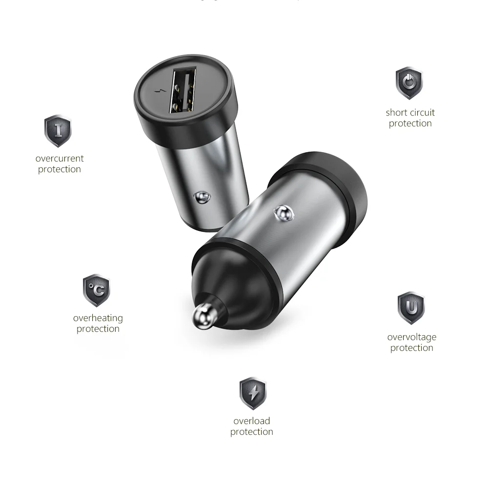 CBAOOO USB 2A Car Charger For iPhone X 8 7 6 metal Fast Car Phone Charger USB Phone Charger in car for Samsung Xiaomi Huawei