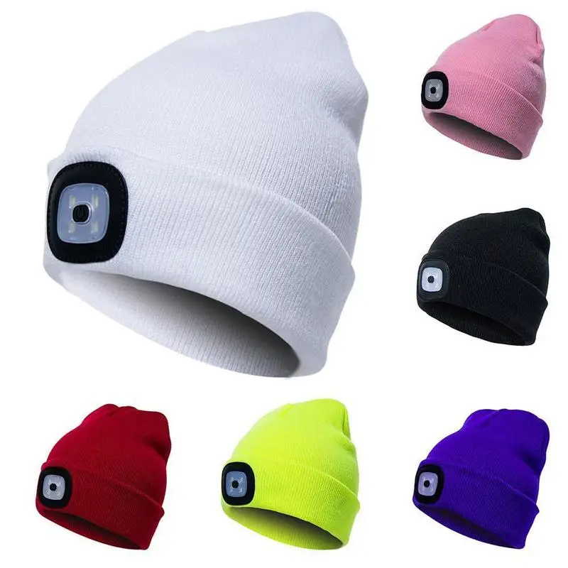 LED lamp cap knitted cap hands-free flashlight cap outdoor knitted winter fishing warm hat for hiking