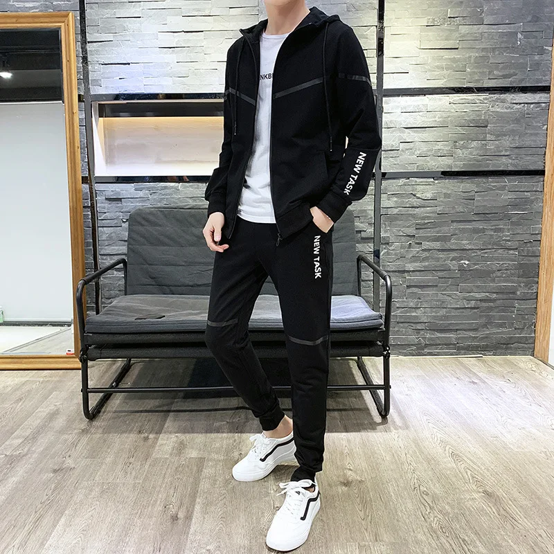 

2019 New autumn Men Sportswear Tracksuit Printed Zip Up Hooded Jacket Hoodie+pant Running Jogging Fitness casual Set Sport Suit