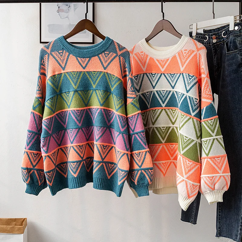 По сравнению с Размеры свитер размера плюс женские осень-зима геометрическим