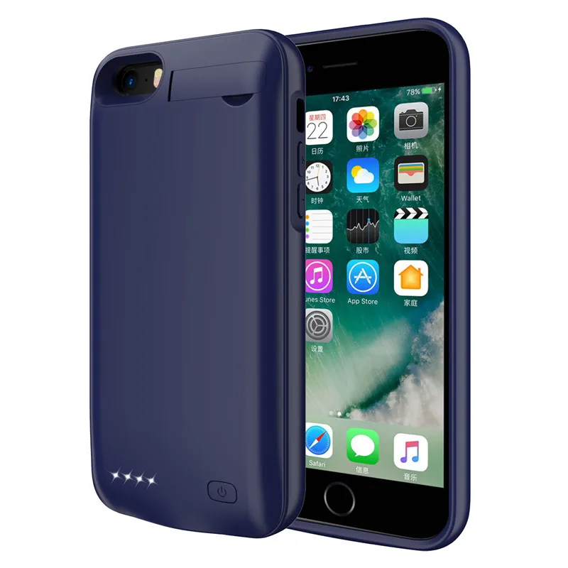 4000 мАч тонкий ударопрочный чехол для iPhone SE 5SE 5 5S зарядное устройство чехол i5 полное покрытие банк питания зарядный чехол - Цвет: Синий