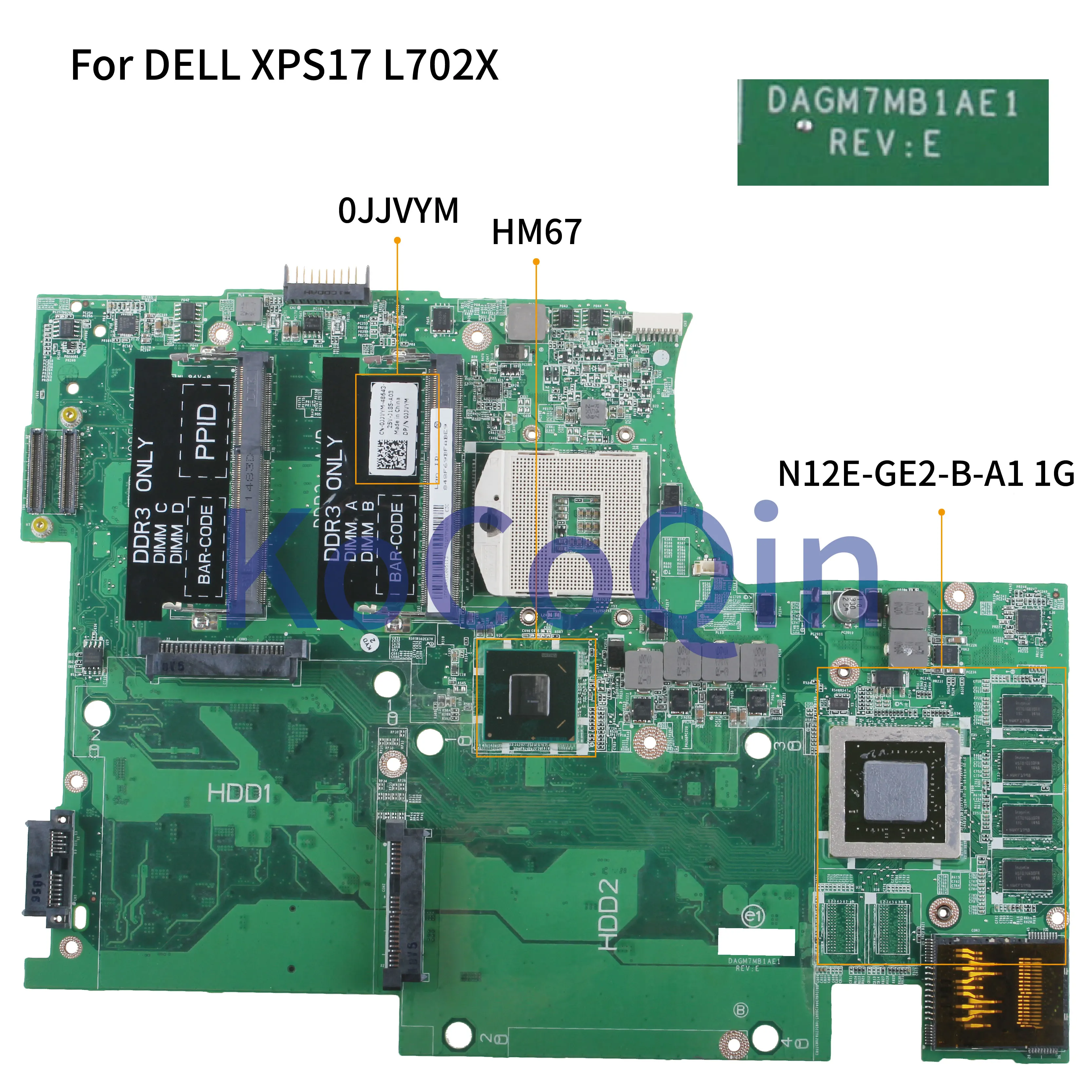 Goede KoCoQin Laptop moederbord Voor DELL XPS 17R L702X Moederbord CN 0JJVYM 0JJVYM DAGM7MB1AE1 N12E GE2 B A1 1G HM67