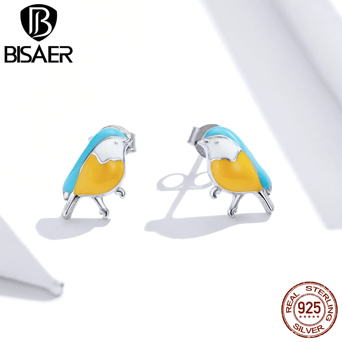 

BISAER 2020 New 925 Sterling Silver Spring Robin Earrings Stud Bluebird Fashion Stud Earrings Jewelry HSE845