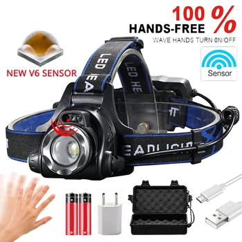 

LED Headlamp IR Sensor Headlight USB Rechargeable V6/L2/T6 Induction LED Headlamp Fishing Head Light Lamp Lantern By 18650 Batte