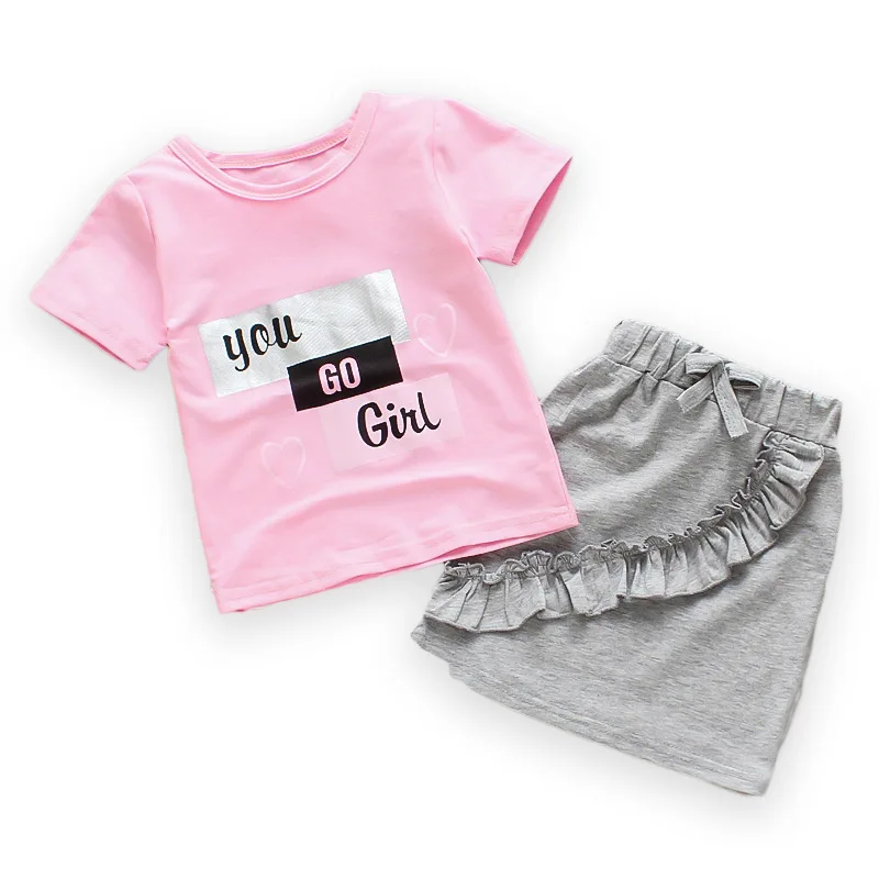 

Summer Baby Girls Clothing Children Cartoon Letter T Shirt Short Skirt 2Pcs/set Toddler Casual Clothes Suit Kids Outing Costume