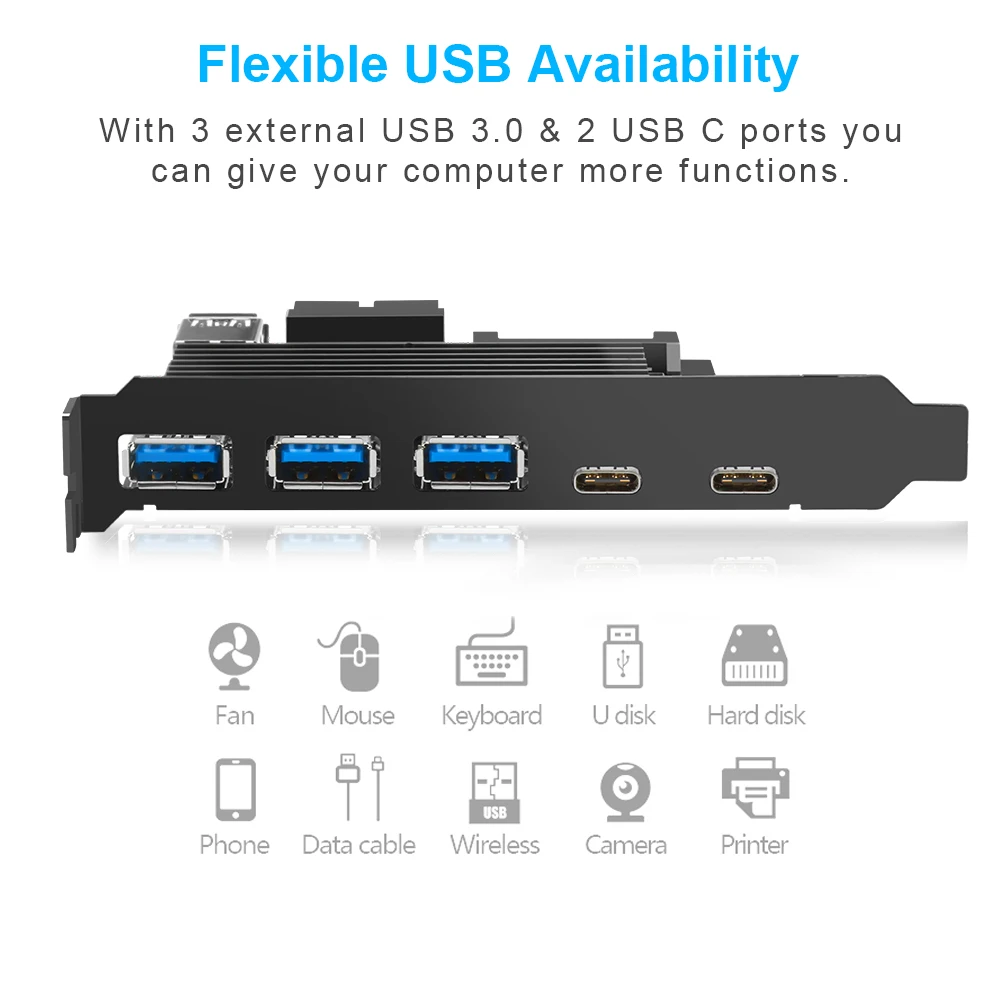 Rocketek USB 3,0 type c PCI-E плата расширения 5 портов адаптер внешний контроллер Экспресс 19pin кабель SATA разъем питания шнур