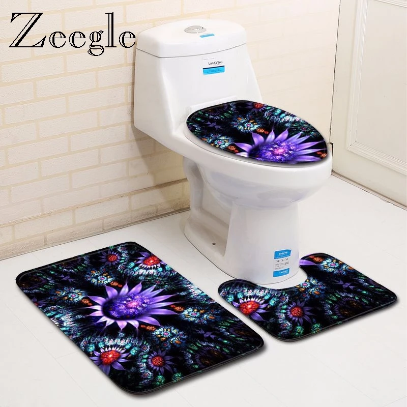 Zeegle Floewr узор 3 шт. чехол для сиденья унитаза набор полиэстер коврик для ног унитаза Коврик для пола впитывающий нескользящий коврик для ванной комнаты
