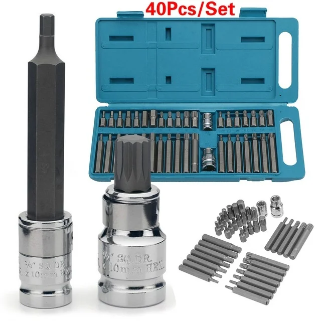 

40Pcs 1/2'' 3/8'' Adaptor Drive Shank Hex Torx XZN Spline Star Impact Socket Set Metric Socket Set Ratchet Driver Socket Wrench