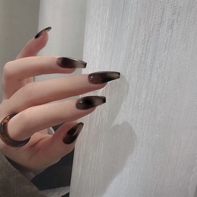 Long Coffin False Nails Red Wine colour Artificial Ballerina Fake Nails With Glue Full Cover Nail Tips Press On Nails