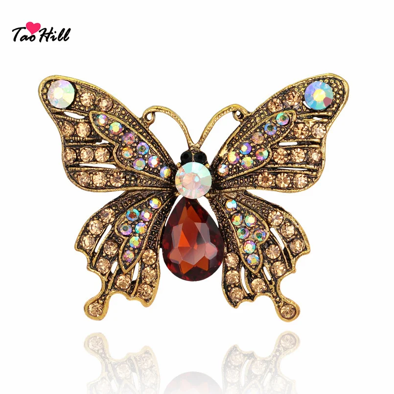 TaoHill новые модные милые бабочки брошь булавка из сплава Стразы насекомые красоты