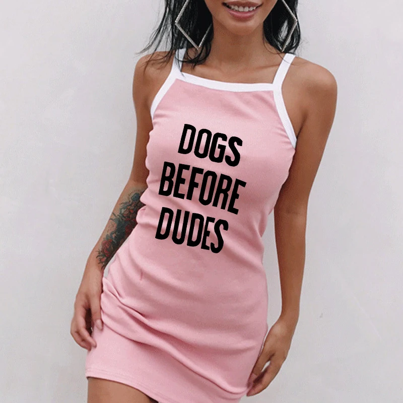 Из плеча собаки BEFDRE DUDE напечатаны сексуальные женские модные сарафаны без рукавов Тонкий винтажный выпускной вечер Новая летняя длинная футболка - Цвет: Розовый