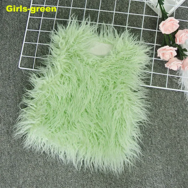 girls-green fur vest Осень-зима, ворсистый жилет из искусственного меха для мамы и дочки, модный пушистый жилет без рукавов, верхняя одежда, меховая куртка, пальто - Цвет: girls-green fur vest