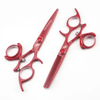 

6 inch Professional red Circle Rotary handle 440C hair scissors hairdressing cutting scissors barber thinning shears salon