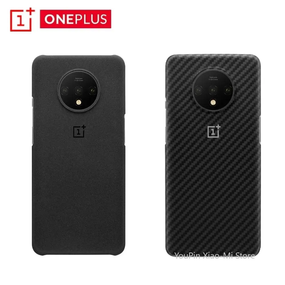 

Original OnePlus 7T Official Bumper Case Material Aramid fiber PC Half-round Back Cover Shell Sandstone Carbon For OnePlus 7T