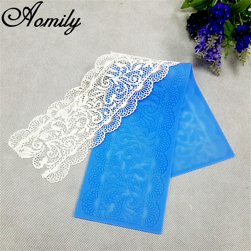 Aomily 40*10cm Lace Flower Wedding Cake Silicone Lace Fondant Mold Easy Demoulding Mousse Sugar Craft Icing Mat Pad Pastry Tool