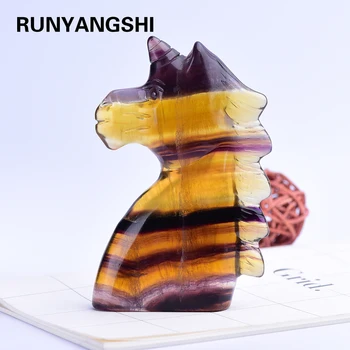 

Big size 300-400g Natural crystal Unicorn Yellow striped fluorite hand carved Polished Quartz Healing Stone Home DIY Decorative