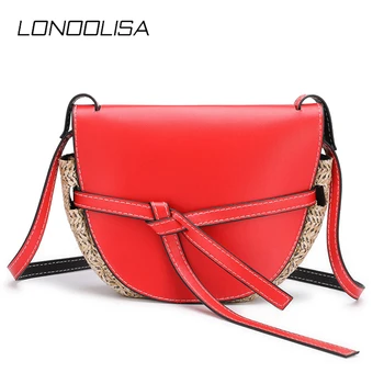 

Famous Design Pu Leather Women Straw Bag Crossbody Bags Shopping Street Female Handbags Belt Buckle Semicircle Shoulder Bags