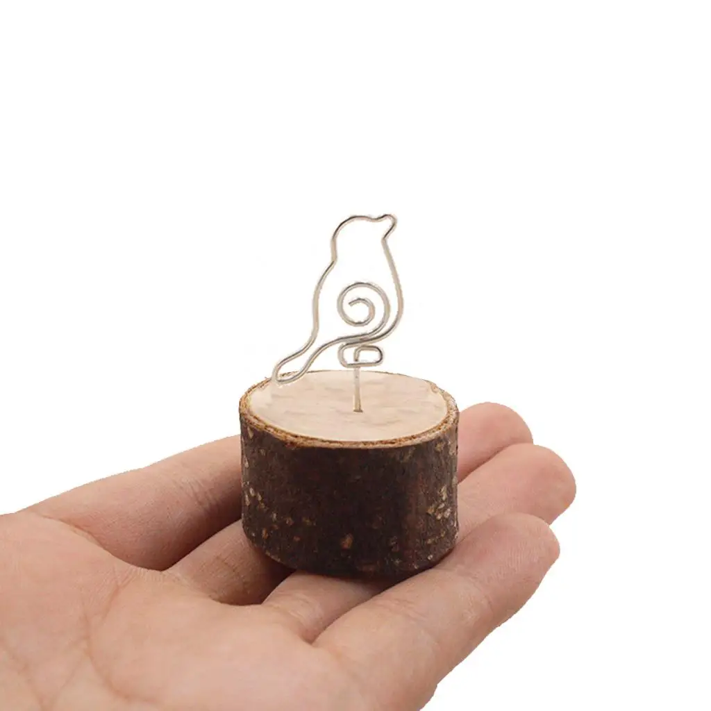 10pcs Bird Card Holder Stand Wire Photo Clip w/ Wooden Base Wedding Table Decor Picture Photo Display Menuo Card Case Ornament