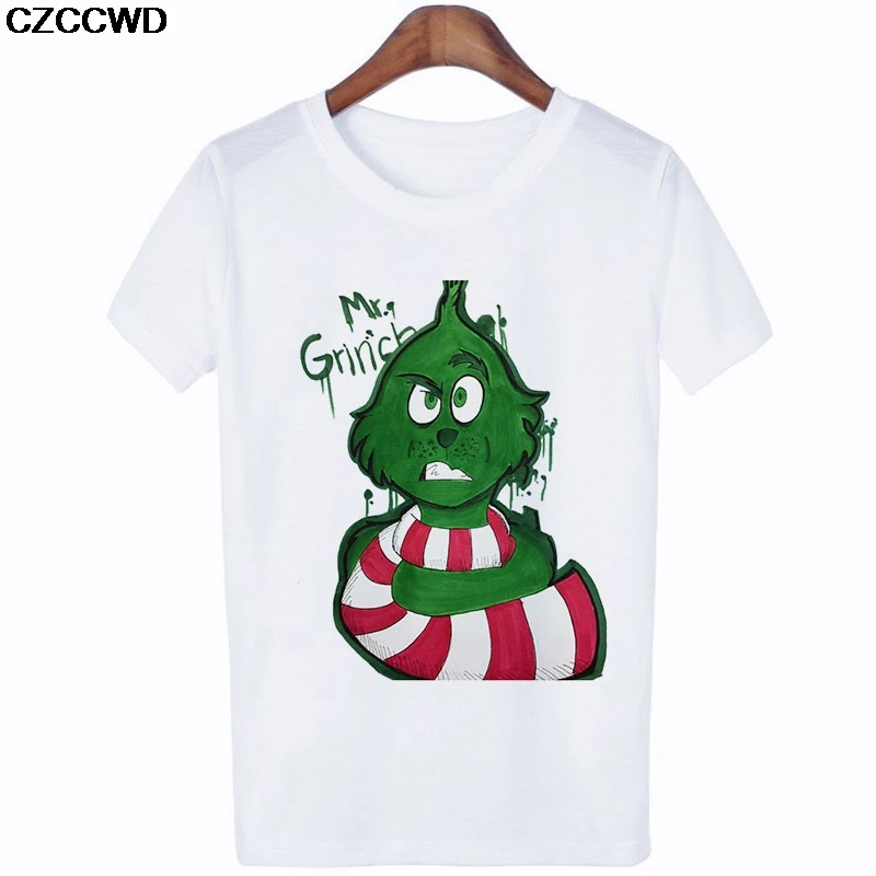 Poleras Mujer De Moda,, белая футболка, Harajuku, модная, Grinch, веселая, Рождественская футболка, для отдыха, уличная одежда, женская футболка, топы - Цвет: 5814