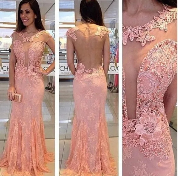 

O-Neck Cap Sleeves Sexy Mermaid Sheer Prom gown 2018 Illusion Back Party Evening Floor Length Formal mother of the bride dresses