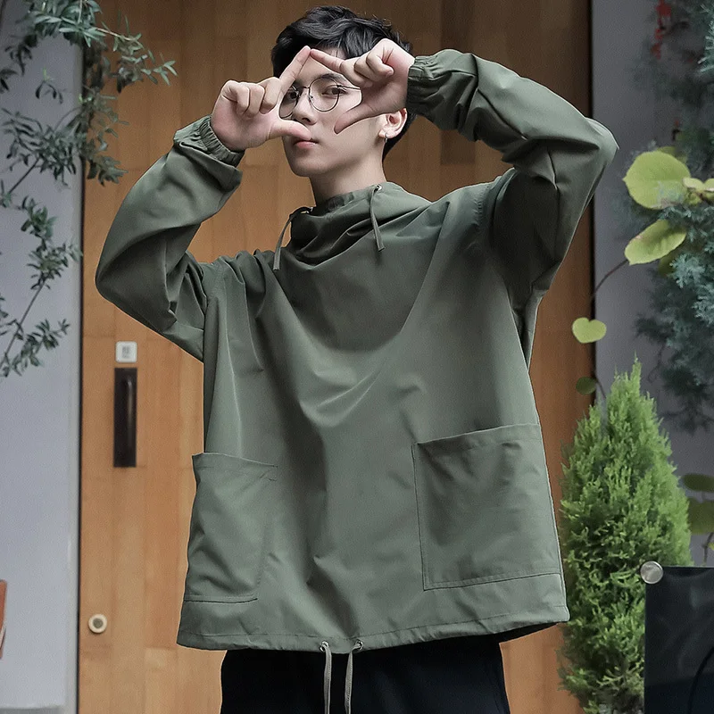 

Autumn New Hooded Jacket Men Fashion Solid Color Casual Big Pocket Tooling Jacket Man Streetwear Loose Hip Hop Bomber Jacket Men