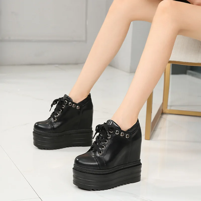 

Europe and America Fashion Sexy Short Boots 2019 Winter New Lace-Up Within Increased Womens Boots Thick-Sole Wedges Ankle Boots