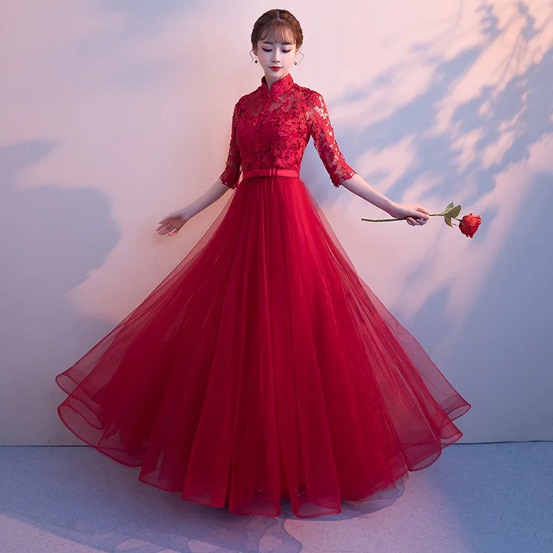 Красное свадебное вечернее платье Восточное женское элегантное тонкое Cheongsam модное китайское стильное свадебное длинное Qipao роскошное платье Vestido xs-xxxl