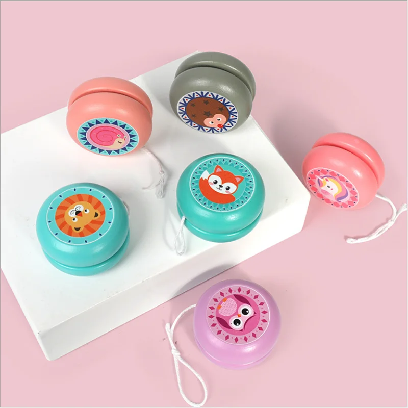 

Cute wooden yo-yo children multi-color cartoon animal yo-yo hot sale has been popular wooden puzzle development toy small gift
